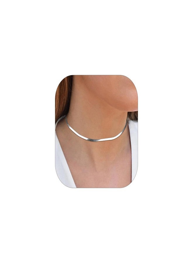 FOCALOOK Snake Chain Necklace Herringbone Necklace Stainless Steel Choker Necklaces for Women 3MM(W) 12.5+3.5"(L) - Image 1