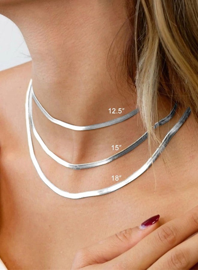 FOCALOOK Snake Chain Necklace Herringbone Necklace Stainless Steel Choker Necklaces for Women 3MM(W) 12.5+3.5"(L) - Image 2