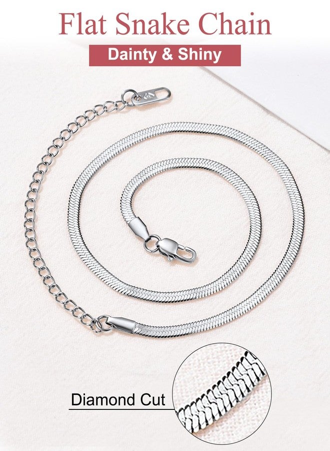 FOCALOOK Snake Chain Necklace Herringbone Necklace Stainless Steel Choker Necklaces for Women 3MM(W) 12.5+3.5"(L) - Image 5