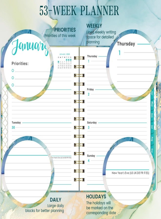 Journaltastic 2026 Planner - Plannner 2026, JAN 2026 - DEC 2026, 2026 Planner Weekly and Monthly, Calendar Planner, 6.3" x 8.4", Tabs, Hardcover, Back Pocket - Image 4