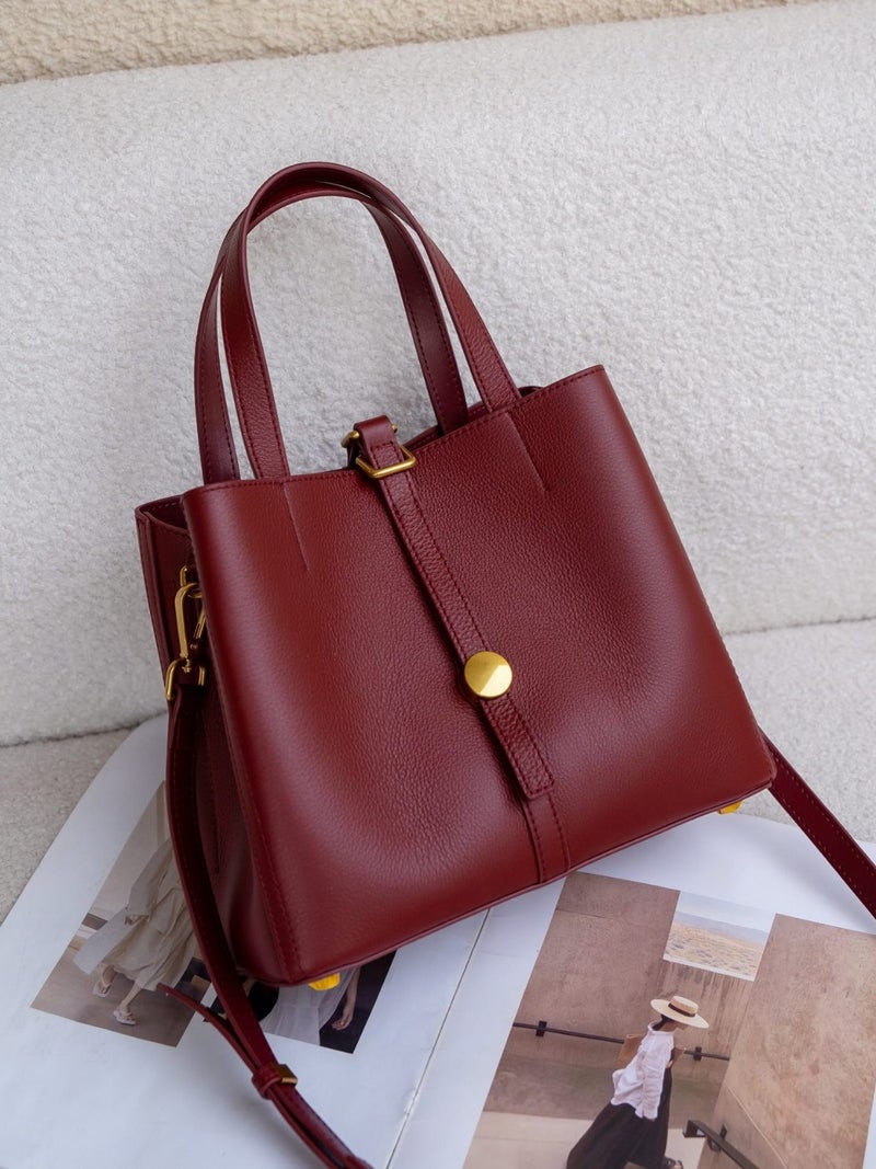 Genuine Leather Bucket Bag For Women Fashion Versatile Large Capacity Commuter Bag Niche Single Shoulder Crossbody Tote Bag - Image 4