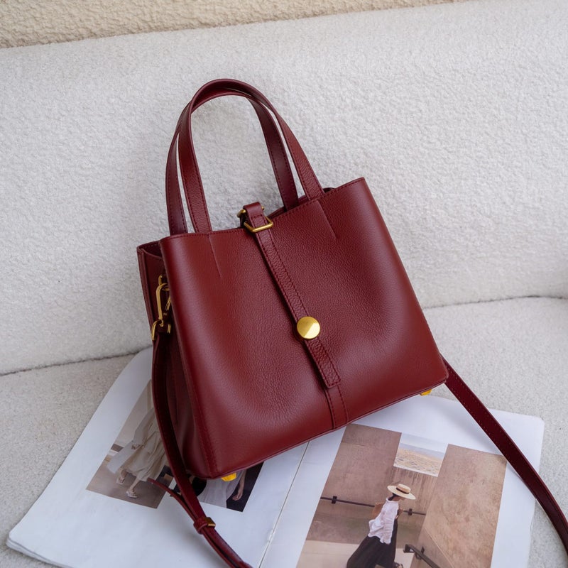 Genuine Leather Bucket Bag For Women Fashion Versatile Large Capacity Commuter Bag Niche Single Shoulder Crossbody Tote Bag - Image 1