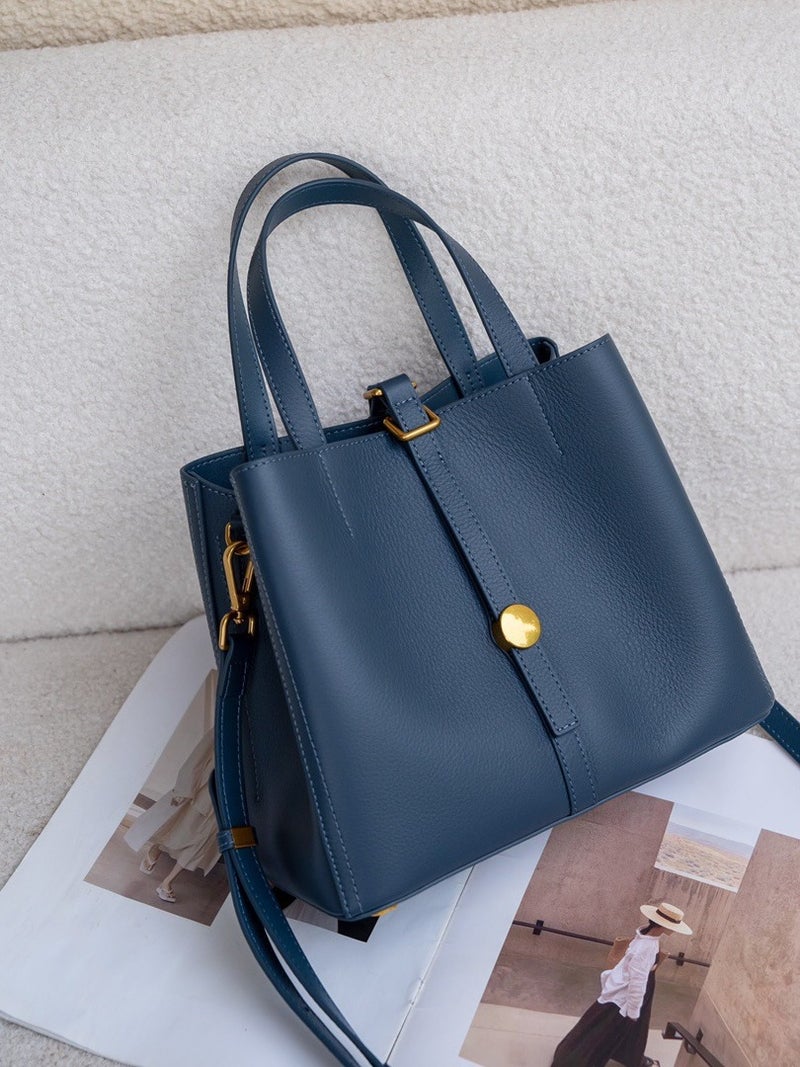 Genuine Leather Bucket Bag For Women Fashion Versatile Large Capacity Commuter Bag Niche Single Shoulder Crossbody Tote Bag - Image 3