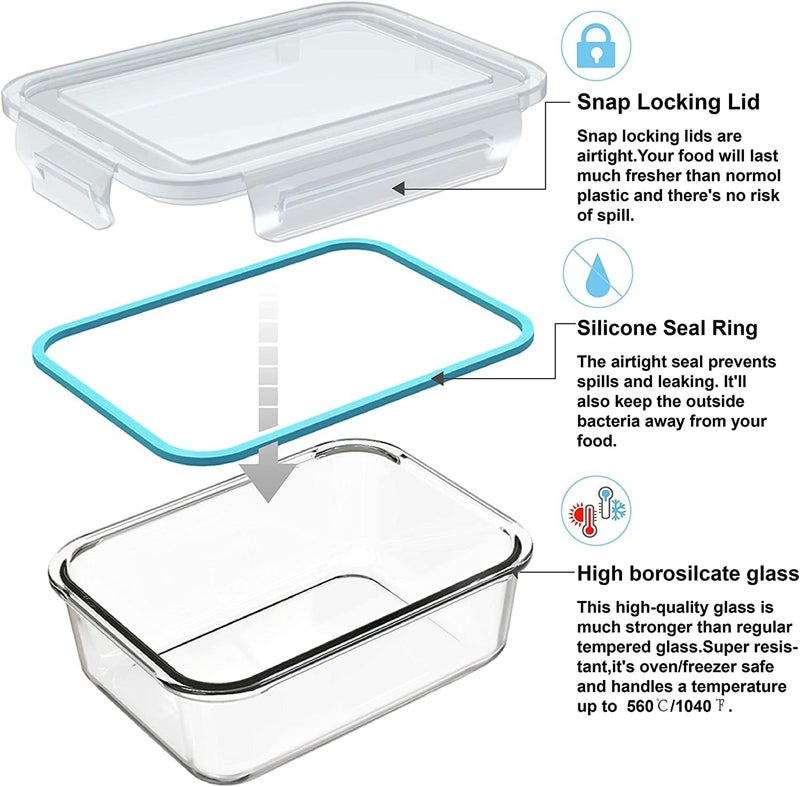 S SALIENT 18 Piece Glass Food Storage Containers with Lids, Glass Meal Prep Containers, food storage Containers for Food Storage with Lids, BPA Free & Leak Proof (9 lids & 9 Containers) - Image 4