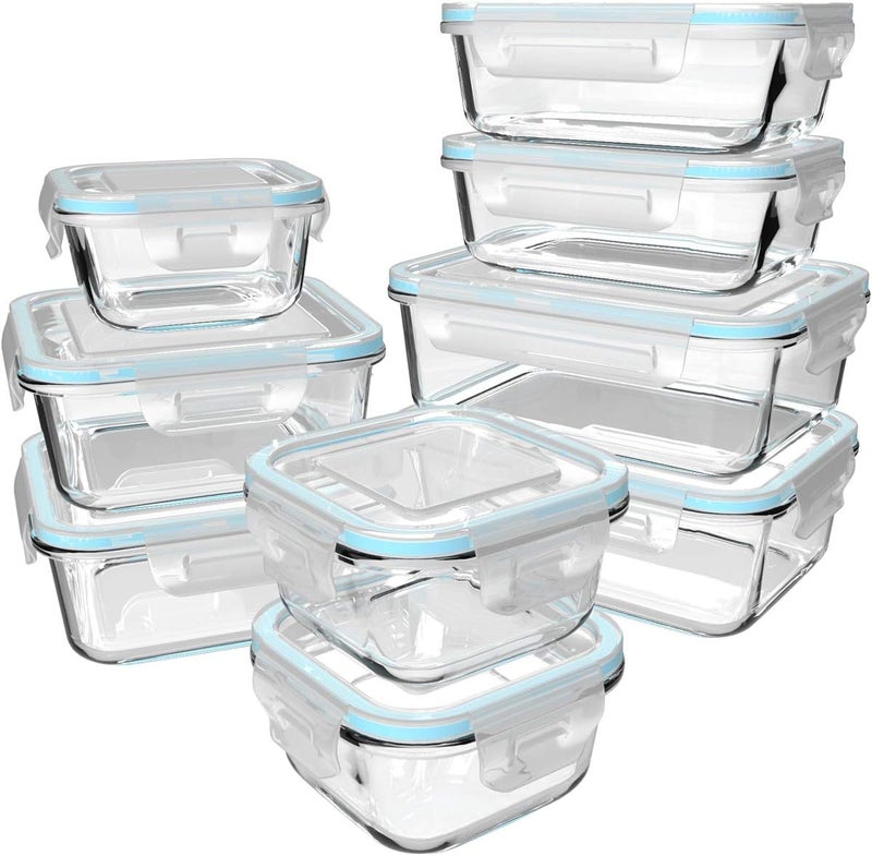 S SALIENT 18 Piece Glass Food Storage Containers with Lids, Glass Meal Prep Containers, food storage Containers for Food Storage with Lids, BPA Free & Leak Proof (9 lids & 9 Containers) - Image 1