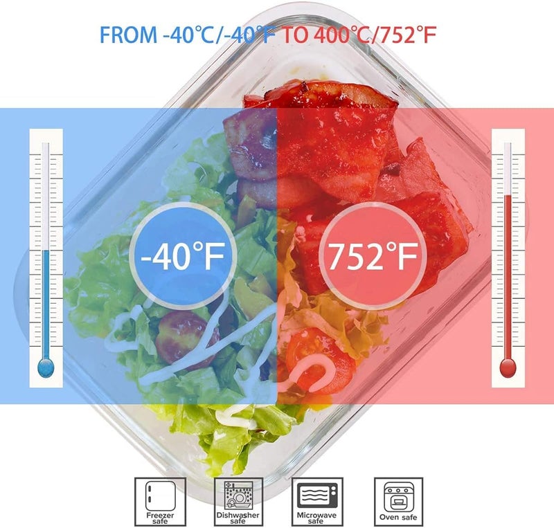 S SALIENT 18 Piece Glass Food Storage Containers with Lids, Glass Meal Prep Containers, food storage Containers for Food Storage with Lids, BPA Free & Leak Proof (9 lids & 9 Containers) - Image 3