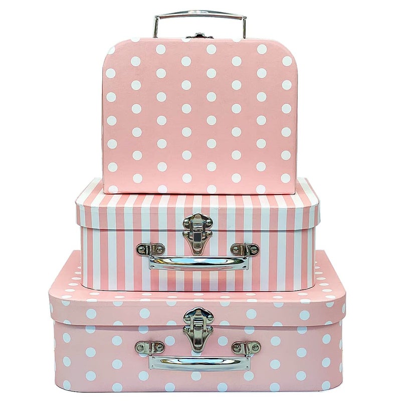 Amedoo Paperboard Suitcases Set of 3 Decorative Boxes, Compatible with Barbie Storage Organizer, Doll Clothes, Toys, Photos, Accessories, Hat, Cute Storage Gift Boxes for Kids Girls Home Decoration - Image 1