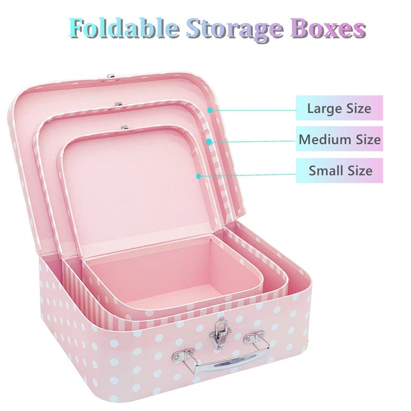 Amedoo Paperboard Suitcases Set of 3 Decorative Boxes, Compatible with Barbie Storage Organizer, Doll Clothes, Toys, Photos, Accessories, Hat, Cute Storage Gift Boxes for Kids Girls Home Decoration - Image 4
