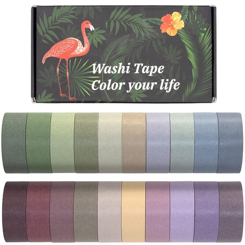 Mooker 20 Rolls Washi Tape Set, Colored Masking Tape, Decorative Nature Colored Tapes for Arts, DIY Crafts, Bullet Journals, Scrapbooking - 15mm Wide - Image 1