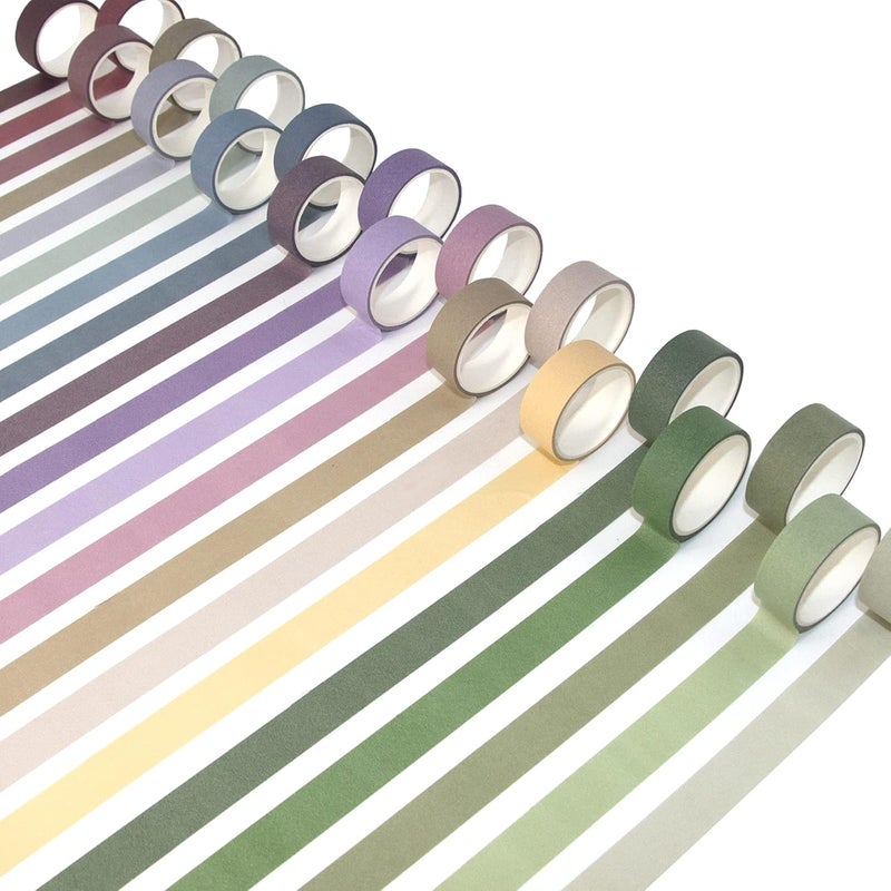 Mooker 20 Rolls Washi Tape Set, Colored Masking Tape, Decorative Nature Colored Tapes for Arts, DIY Crafts, Bullet Journals, Scrapbooking - 15mm Wide - Image 3