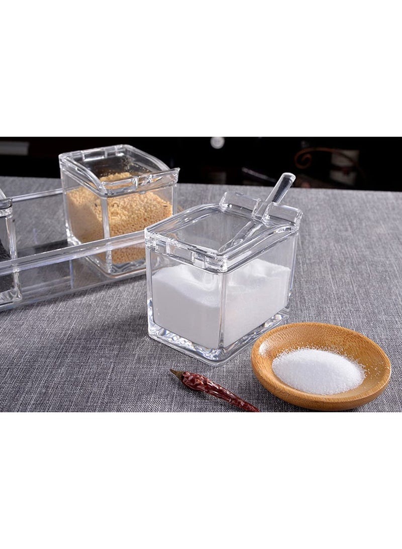 kunshao Seasoning Box, Seasoning Rack Spice Pots, Storage Container Condiment Jars, 4 Piece Clear Acrylic Cruet with Cover and Spoon Transparent - Image 2