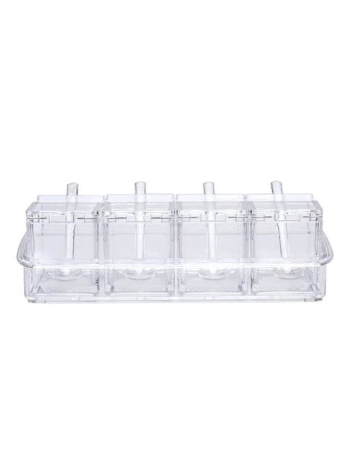 kunshao Seasoning Box, Seasoning Rack Spice Pots, Storage Container Condiment Jars, 4 Piece Clear Acrylic Cruet with Cover and Spoon Transparent - Image 4