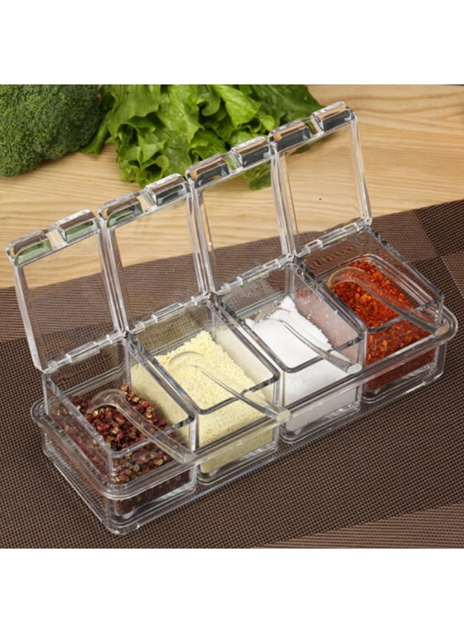 kunshao Seasoning Box, Seasoning Rack Spice Pots, Storage Container Condiment Jars, 4 Piece Clear Acrylic Cruet with Cover and Spoon Transparent - Image 3