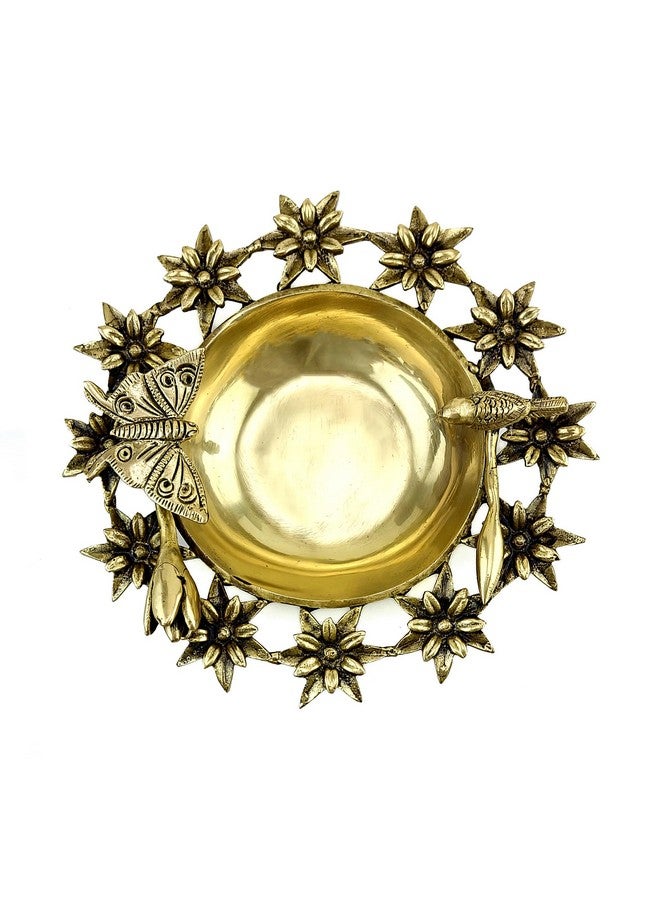 Two Moustaches Traditional Flowers Bird and Butterfly Style Brass Urli Bowl, Brass Urli Bowl for Home Decor, Brass Urli Pot, Urli Decoration Bowl, Standard, Pack of 1 - Image 2