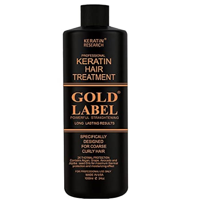 KERATIN RESEARCH Gold Label Professional Brazilian Keratin Blowout Hair Treatment Super Enhanced Formula Specifically Designed for Coarse, Curly, Black, African, Dominican, and Brazilian Hair Types (1000ml) - Image 1