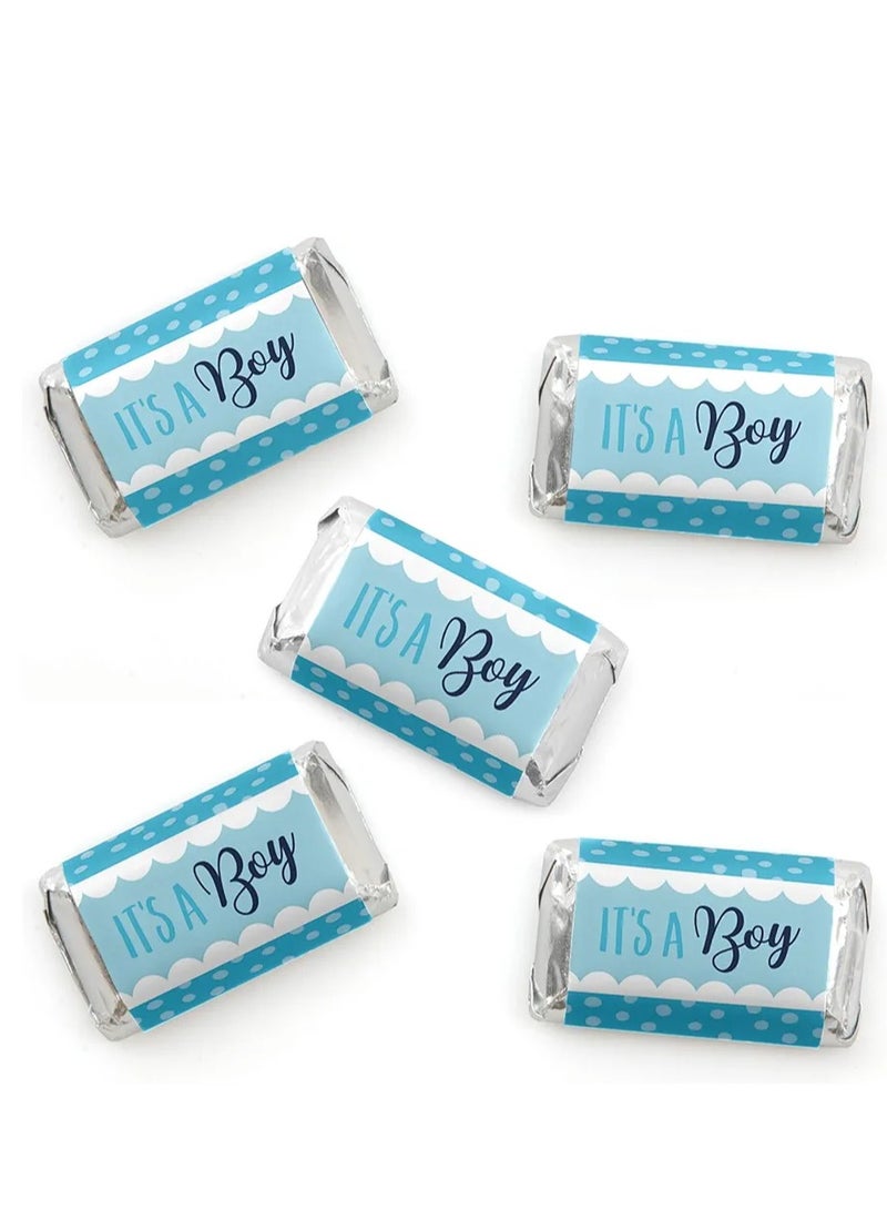 It's a Boy - Mini Candy Bar Wrapper Stickers - Blue Baby Shower Small Favors - 40 Count - Image 1
