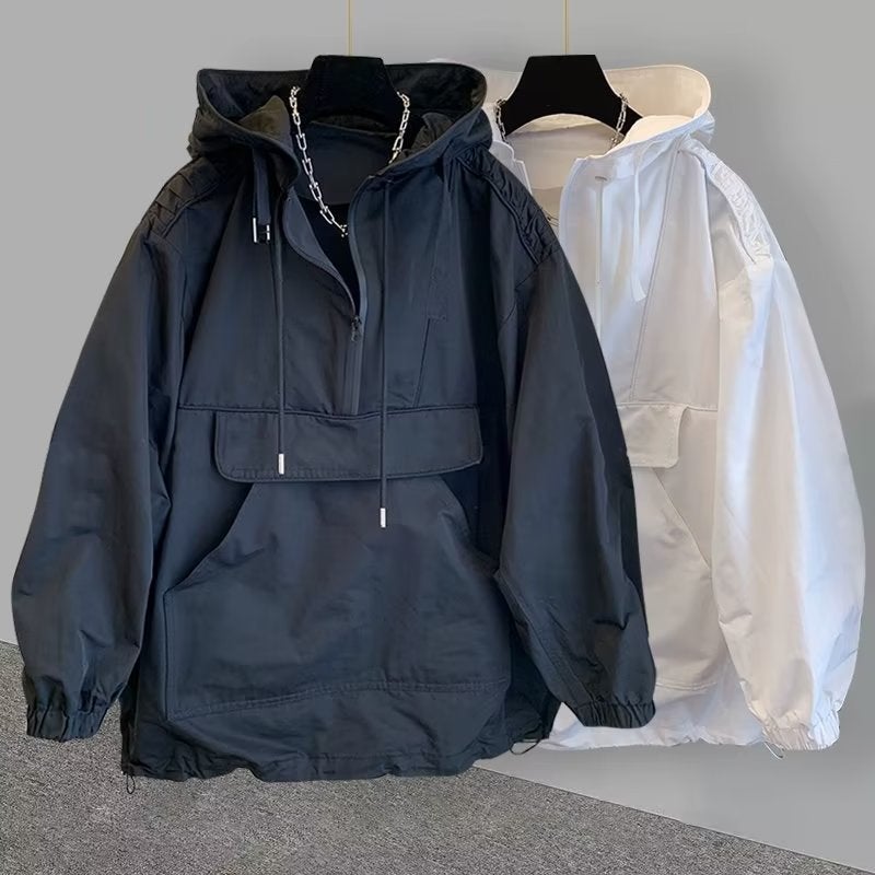 2024 Trendy Brand Hooded Jacket For Men And Women, Thin Trendy Loose Workwear Splicing Niche Design Jacket Windbreaker - Image 5