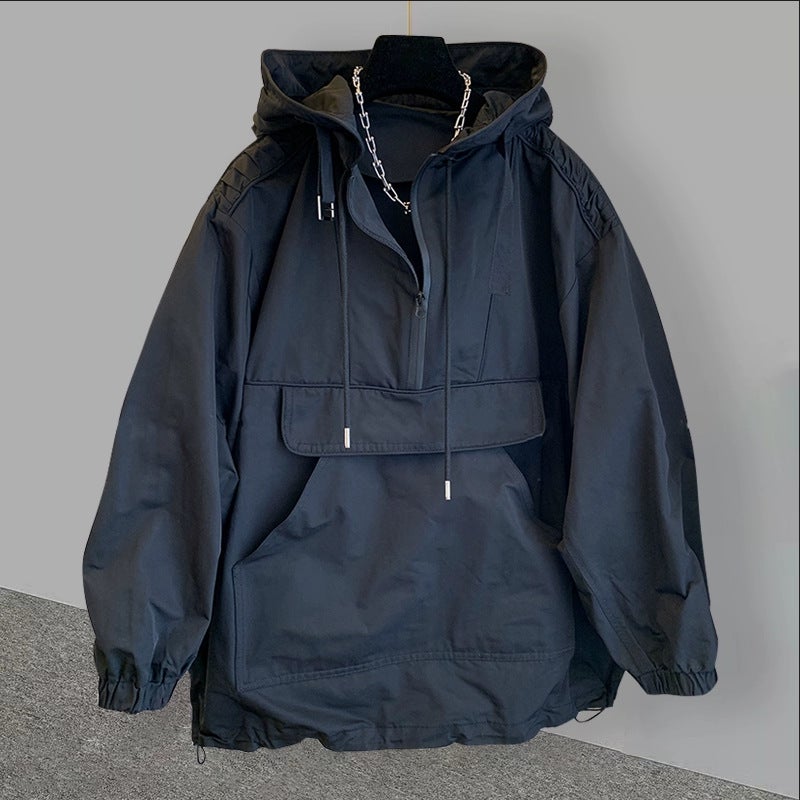 2024 Trendy Brand Hooded Jacket For Men And Women, Thin Trendy Loose Workwear Splicing Niche Design Jacket Windbreaker - Image 2