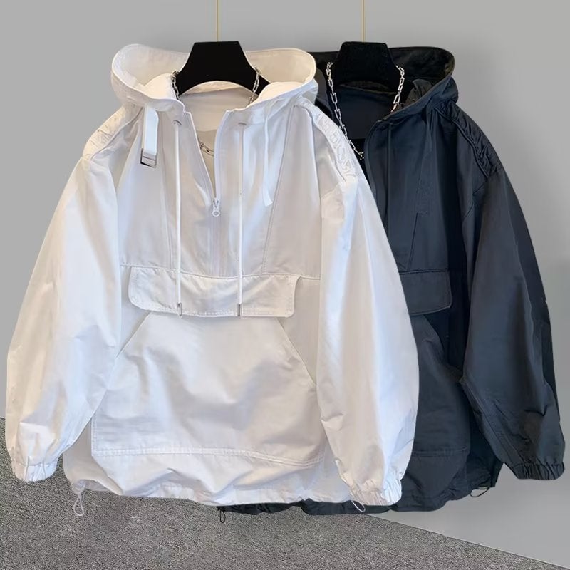2024 Trendy Brand Hooded Jacket For Men And Women, Thin Trendy Loose Workwear Splicing Niche Design Jacket Windbreaker - Image 3