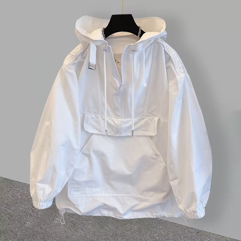 2024 Trendy Brand Hooded Jacket For Men And Women, Thin Trendy Loose Workwear Splicing Niche Design Jacket Windbreaker - Image 4