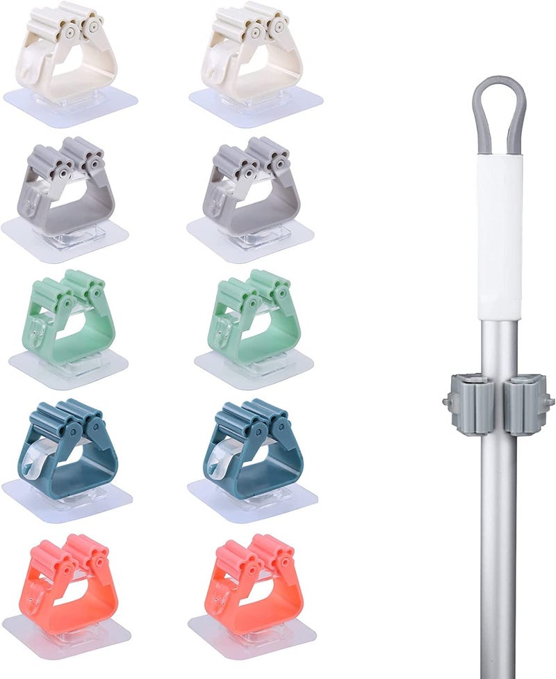 PUNZONE Punzone Self Adhesive Holder Wall Mounted Seamless Broom Hanger Clip Storage Racks Hanging Punch Bathroom Stickers Mop Rack Set of 4 Random Colour - Image 1