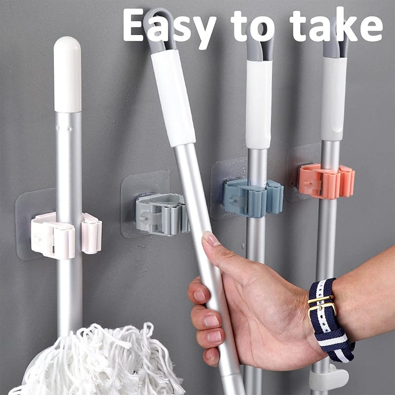 PUNZONE Punzone Self Adhesive Holder Wall Mounted Seamless Broom Hanger Clip Storage Racks Hanging Punch Bathroom Stickers Mop Rack Set of 4 Random Colour - Image 4