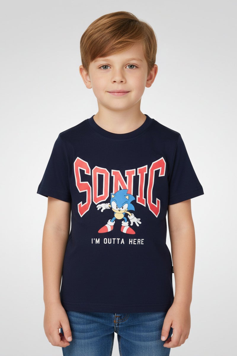 SONIC Disney x Sonic the Hedgehog Toddlers Boy Graphic Print Short Sleeve Top, Navy - Image 1