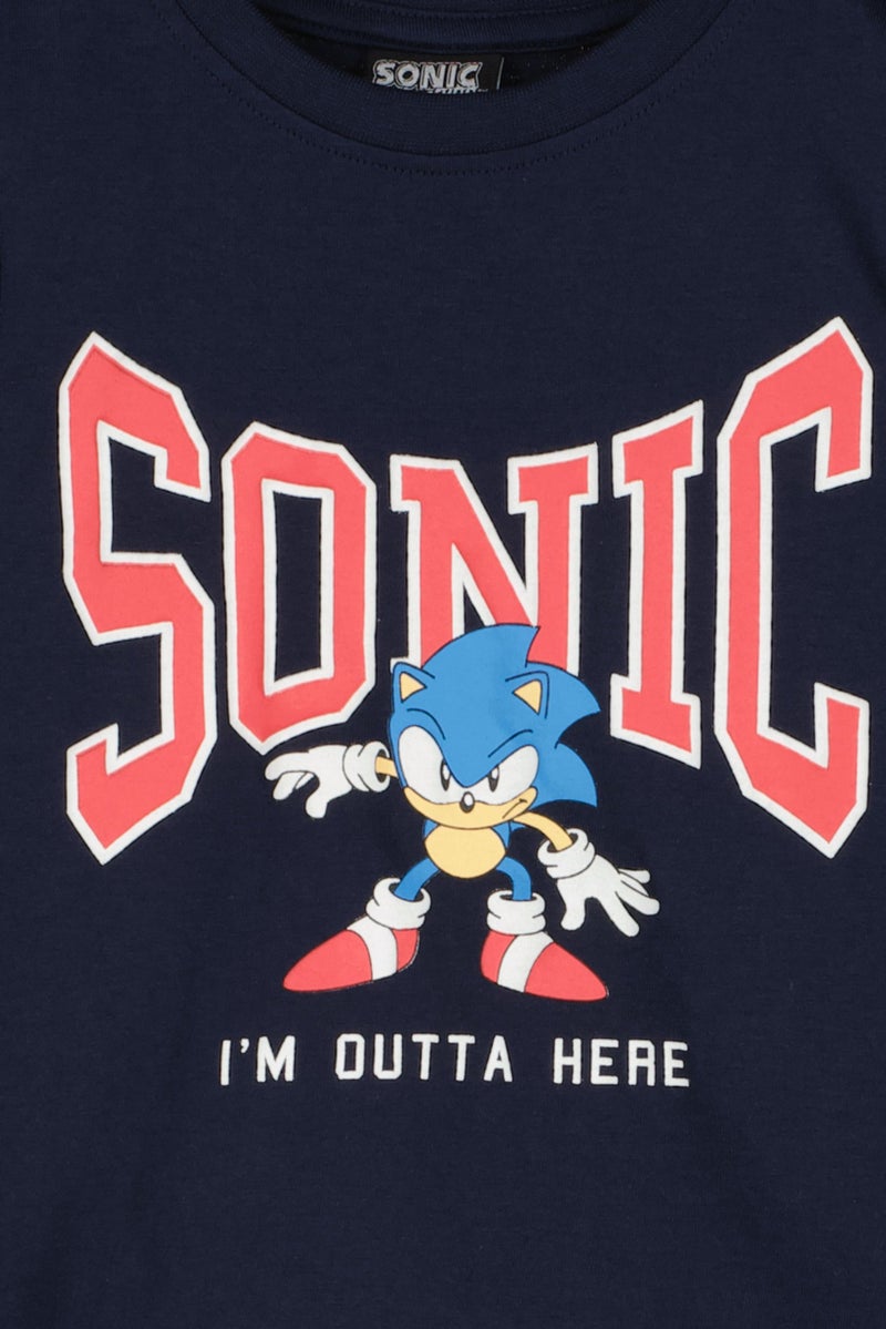 SONIC Disney x Sonic the Hedgehog Toddlers Boy Graphic Print Short Sleeve Top, Navy - Image 3