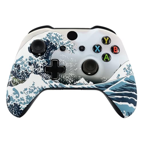eXtremeRate The Great Wave Patterned Faceplate Front Housing Shell with Soft Touch Grip for Xbox One X S Controller Model 1708 - Controller NOT Included - Image 1