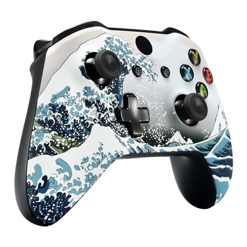 eXtremeRate The Great Wave Patterned Faceplate Front Housing Shell with Soft Touch Grip for Xbox One X S Controller Model 1708 - Controller NOT Included - Image 4