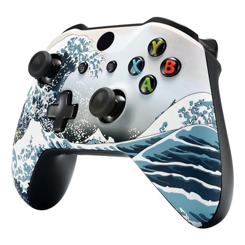 eXtremeRate The Great Wave Patterned Faceplate Front Housing Shell with Soft Touch Grip for Xbox One X S Controller Model 1708 - Controller NOT Included - Image 5