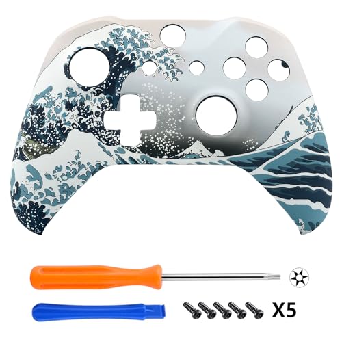 eXtremeRate The Great Wave Patterned Faceplate Front Housing Shell with Soft Touch Grip for Xbox One X S Controller Model 1708 - Controller NOT Included - Image 3