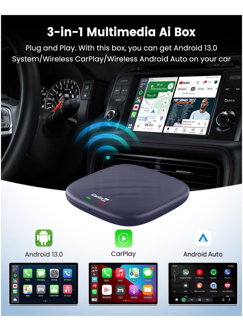 Ai Box Max Android 13، 3 في 1 لترقية كابل OEM CarPlay Android Auto Wireless، 8 core 8GB+128GB، موسيقى فيديو GPS مدمجة تدعم Google Play - Image 4