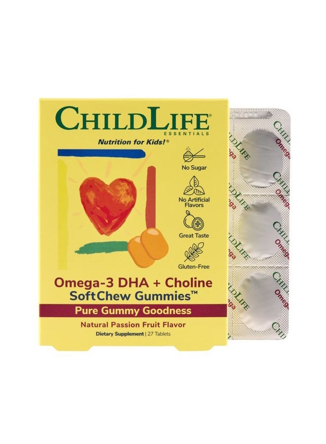 ChildLife Omega-3 DHA Choline SoftMelts Natural Passion Fruit Flavor 27 Tablets - Image 1