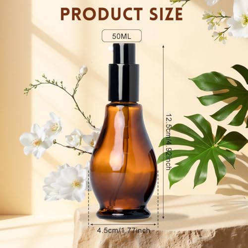 Elandy 2Pcs Empty Refillable Cucurbit Shaped Amber Glass Lotion Pump Bottles Portable Cosmetic Makeup Cream Lotion Container Vial Jar Dispenser with Black Pump Head and Cap50ml17oz - Image 5