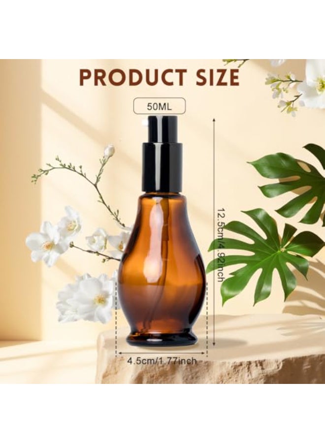 Elandy 2Pcs Empty Refillable Cucurbit Shaped Amber Glass Lotion Pump Bottles Portable Cosmetic Makeup Cream Lotion Container Vial Jar Dispenser with Black Pump Head and Cap50ml17oz - Image 4