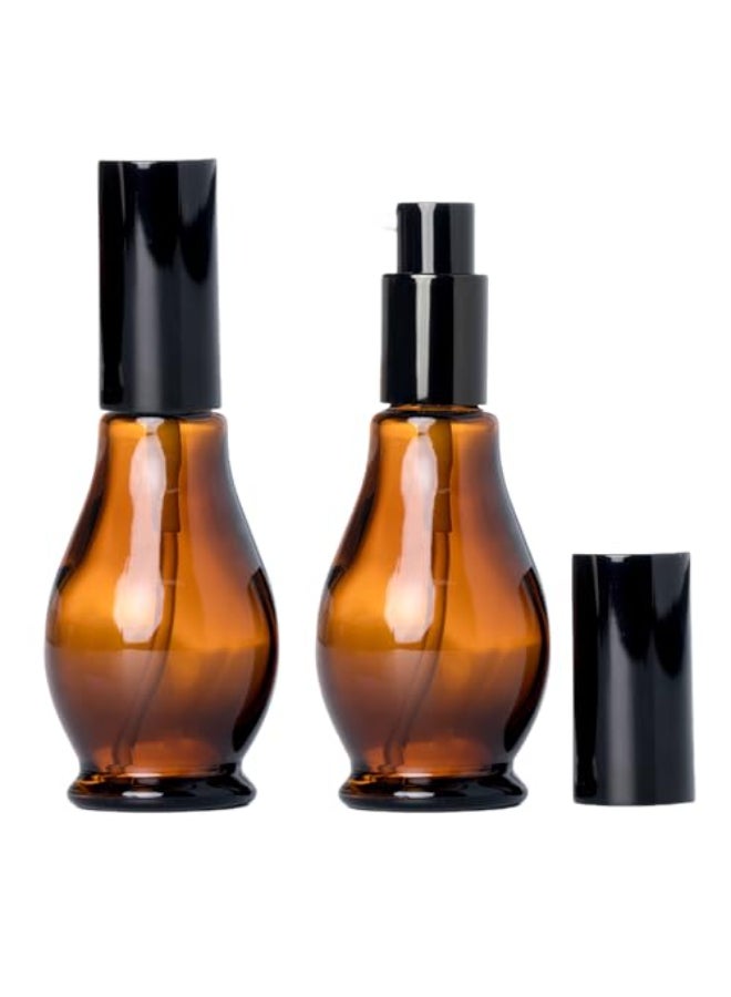 Elandy 2Pcs Empty Refillable Cucurbit Shaped Amber Glass Lotion Pump Bottles Portable Cosmetic Makeup Cream Lotion Container Vial Jar Dispenser with Black Pump Head and Cap50ml17oz - Image 1