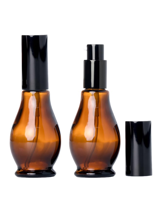 Elandy 2Pcs Empty Refillable Cucurbit Shaped Amber Glass Lotion Pump Bottles Portable Cosmetic Makeup Cream Lotion Container Vial Jar Dispenser with Black Pump Head and Cap50ml17oz - Image 3