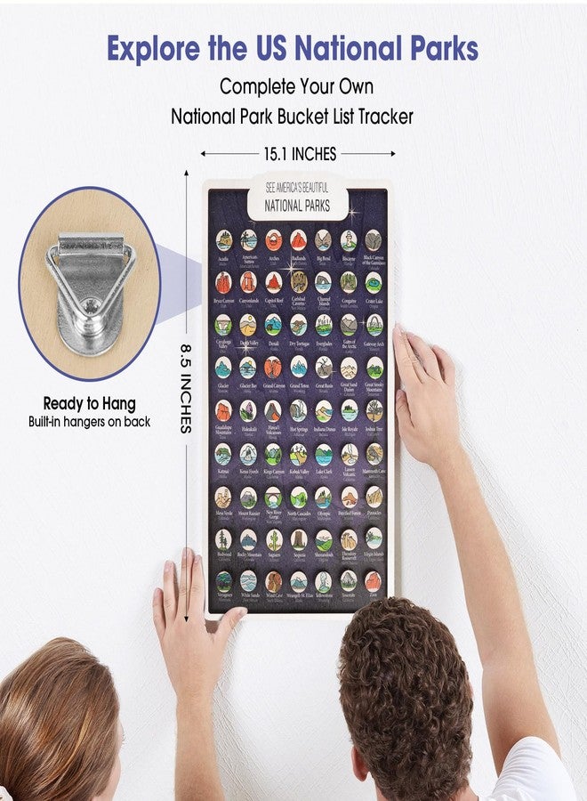 AnairsMo US National Parks Map Tracker, National Park Checklist with All 63 Illustrated Wooden Pins, Gifts for National Park Lovers, Couples, Families & RV Travelers - Image 2