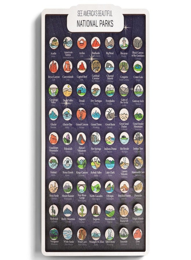 AnairsMo US National Parks Map Tracker, National Park Checklist with All 63 Illustrated Wooden Pins, Gifts for National Park Lovers, Couples, Families & RV Travelers - Image 1