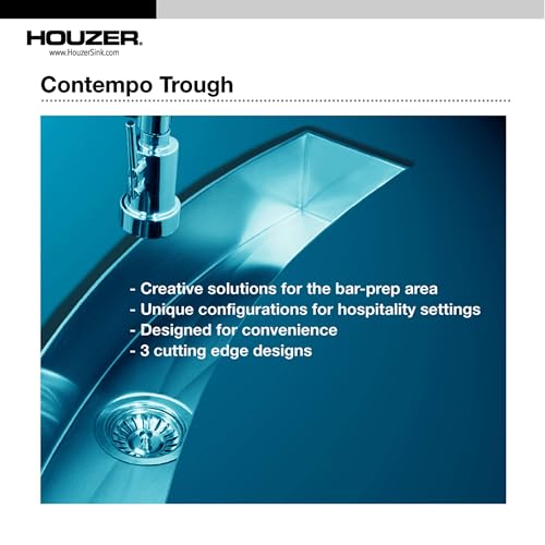 Houzer Contempo Trough Stainless Steel Kitchen Bar Sink: 23 Inch Undermount with Strainer & Grid, Durable & Versatile, Essential for Home and Apartment: CTB-2385 - Image 5