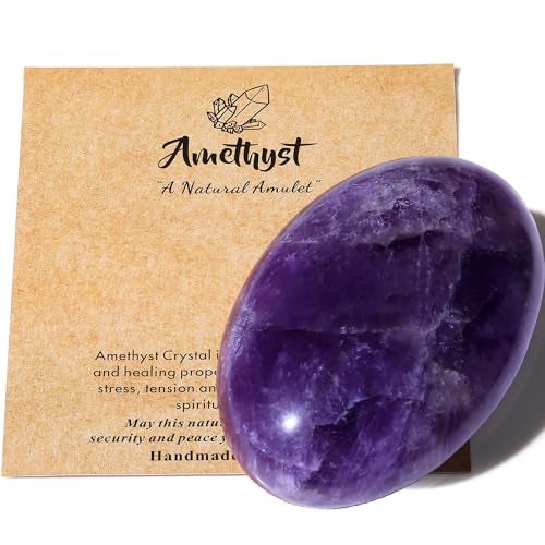 MAIBAOTA 2.4" Amethyst Crystal Healing Crystals Amethyst Stone 0.7" Thick Crystals and Healing Stones Natural Reiki Gemstone Worry Stone Energy Balancing Anxiety Stress Relief Meditation 1 Pc - Image 1