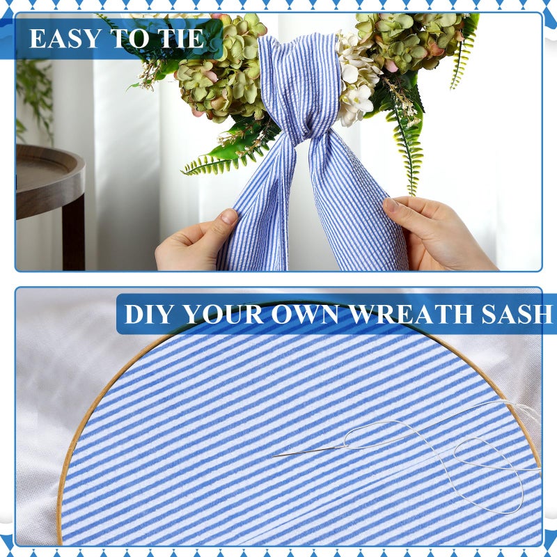 XunYee 6 Pcs Blue Wreath Sash Bulk Valentines Wreath Sash Chinoiserie Spring Summer Garland for Front Door Easter Wedding Indoor Outdoor Kitchen Yard Party Decor 4.5" x 56"(Blue,Striped) - Image 3