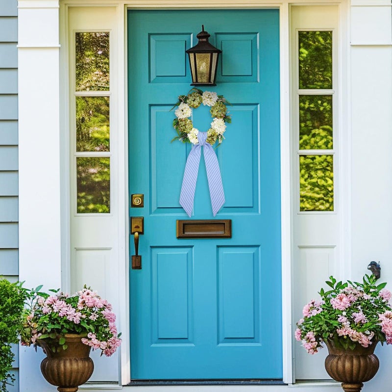 XunYee 6 Pcs Blue Wreath Sash Bulk Valentines Wreath Sash Chinoiserie Spring Summer Garland for Front Door Easter Wedding Indoor Outdoor Kitchen Yard Party Decor 4.5" x 56"(Blue,Striped) - Image 5