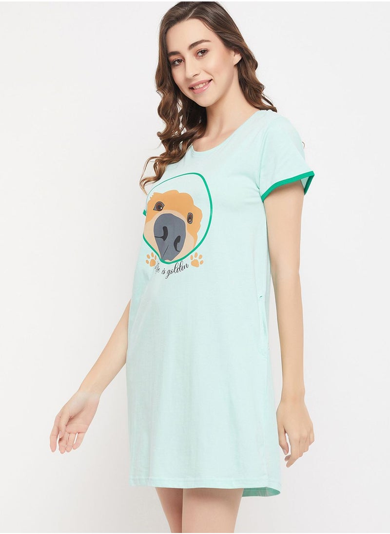Clovia - Graphic Crew Neck Nightdress - Image 1