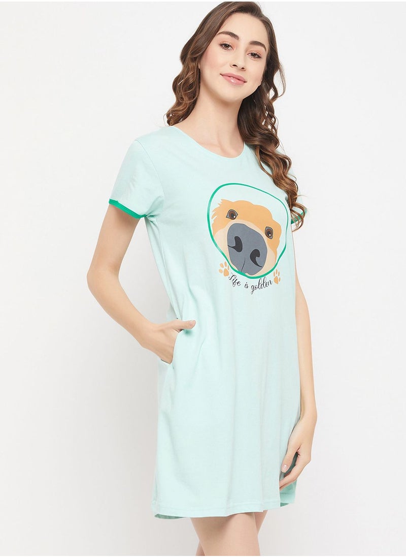 Clovia - Graphic Crew Neck Nightdress - Image 1