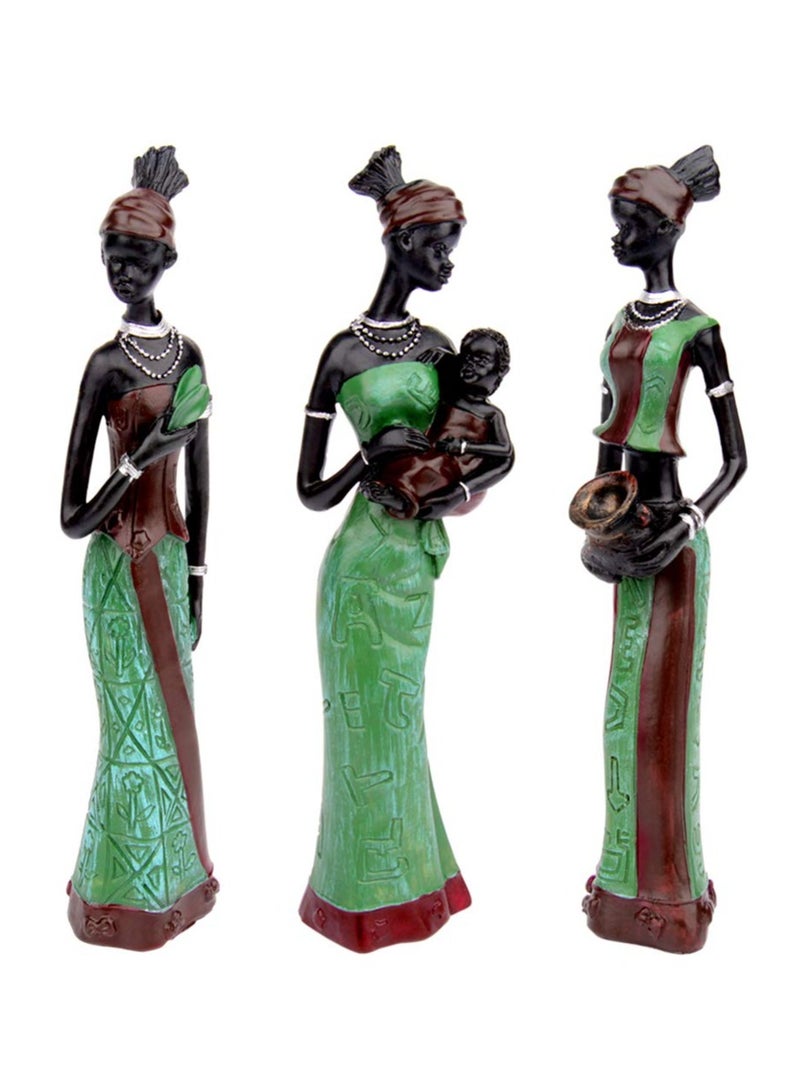 SYOSI 3Pack Vintage African Statue, Hand Sculpture African American Figurines, Exotic Tribal Lady African Art Piece for Home Decor, Figurines Home Decor, Room Decor for Women (Green) - Image 1