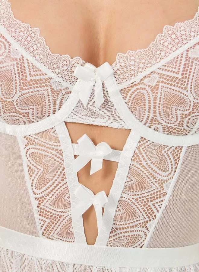 Styli Styli Pack of 2 - Non Padded Wired Heart Lace Design Bodysuit with Skirt