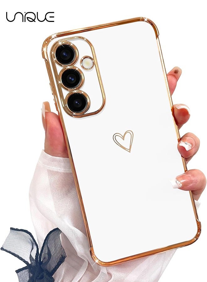 Unique Compatible with Samsung Galaxy A35 Case - Love Heart Plating Electroplate Luxury Elegant Case Camera Protector Soft TPU Shockproof Protective Back Cover Samsung Galaxy A35 Case - White - Image 1