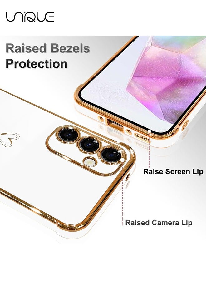 Unique Compatible with Samsung Galaxy A35 Case - Love Heart Plating Electroplate Luxury Elegant Case Camera Protector Soft TPU Shockproof Protective Back Cover Samsung Galaxy A35 Case - White - Image 2